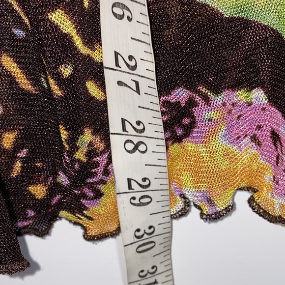 Azi Jeans Top Womens XL Brown Tie Dye 90s Y2K Mesh Beaded Sequin Sheer Grunge XL - Picture 13 of 14